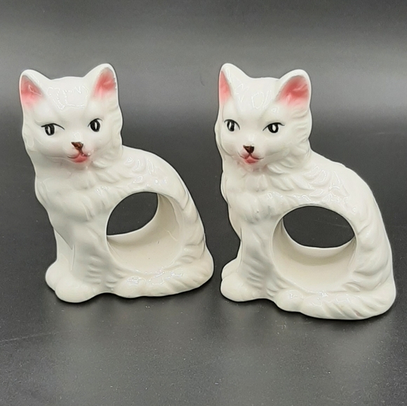 Abbott Napkin Ring Holders Other - Vintage Cat Kitten Napkin Ring Holders Pair Bone China by Abbott Made in Taiwan
